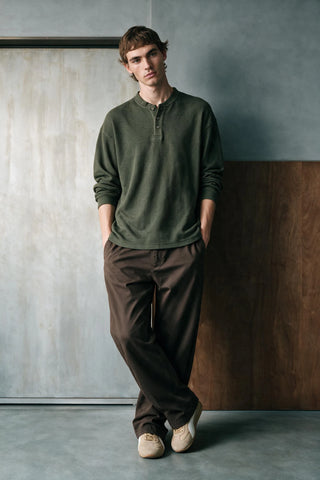Melange Effect Henley Shirt HENLEY ATTIR-MEN