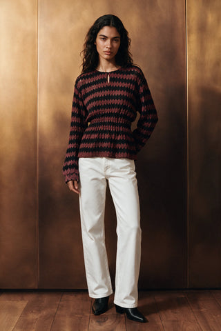Crochet Knit Peplum Top / BROWN TOP ATTIR-WOMEN