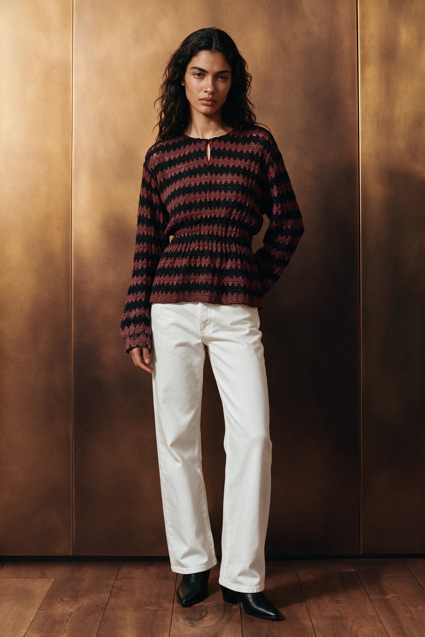 Crochet Knit Peplum Top / BROWN TOP ATTIR-WOMEN