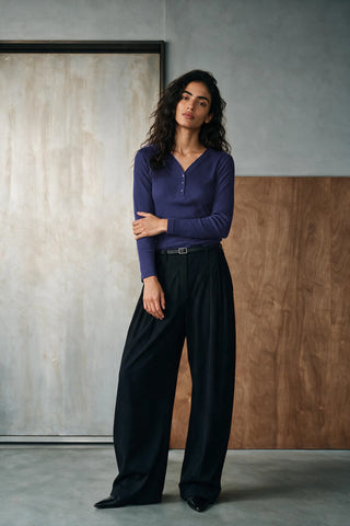 Long Sleeve V-neck Henley HENLEY ATTIR-WOMEN
