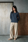 Long Sleeves Striped Polo Top / NAVY POLO ATTIR-WOMEN