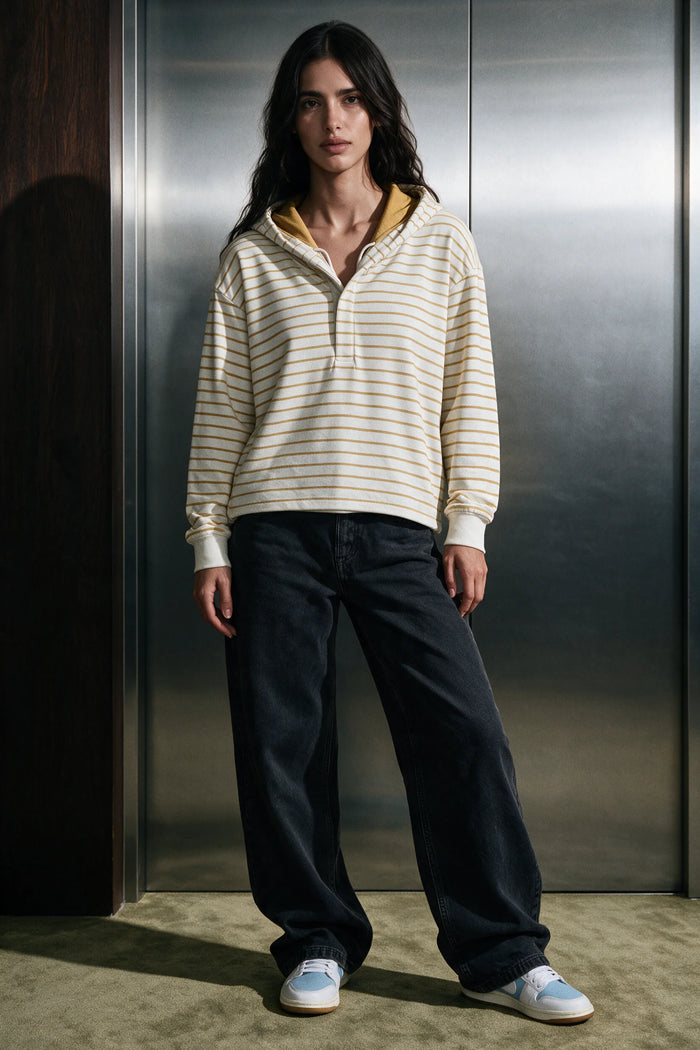 Striped Pullover Hoodie / MUSTARD