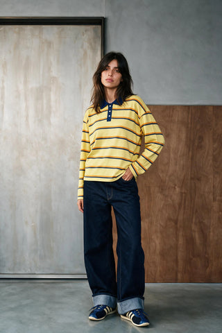 Contrast Collar Striped Polo Shirt RUGBYPOLO ATTIR-WOMEN