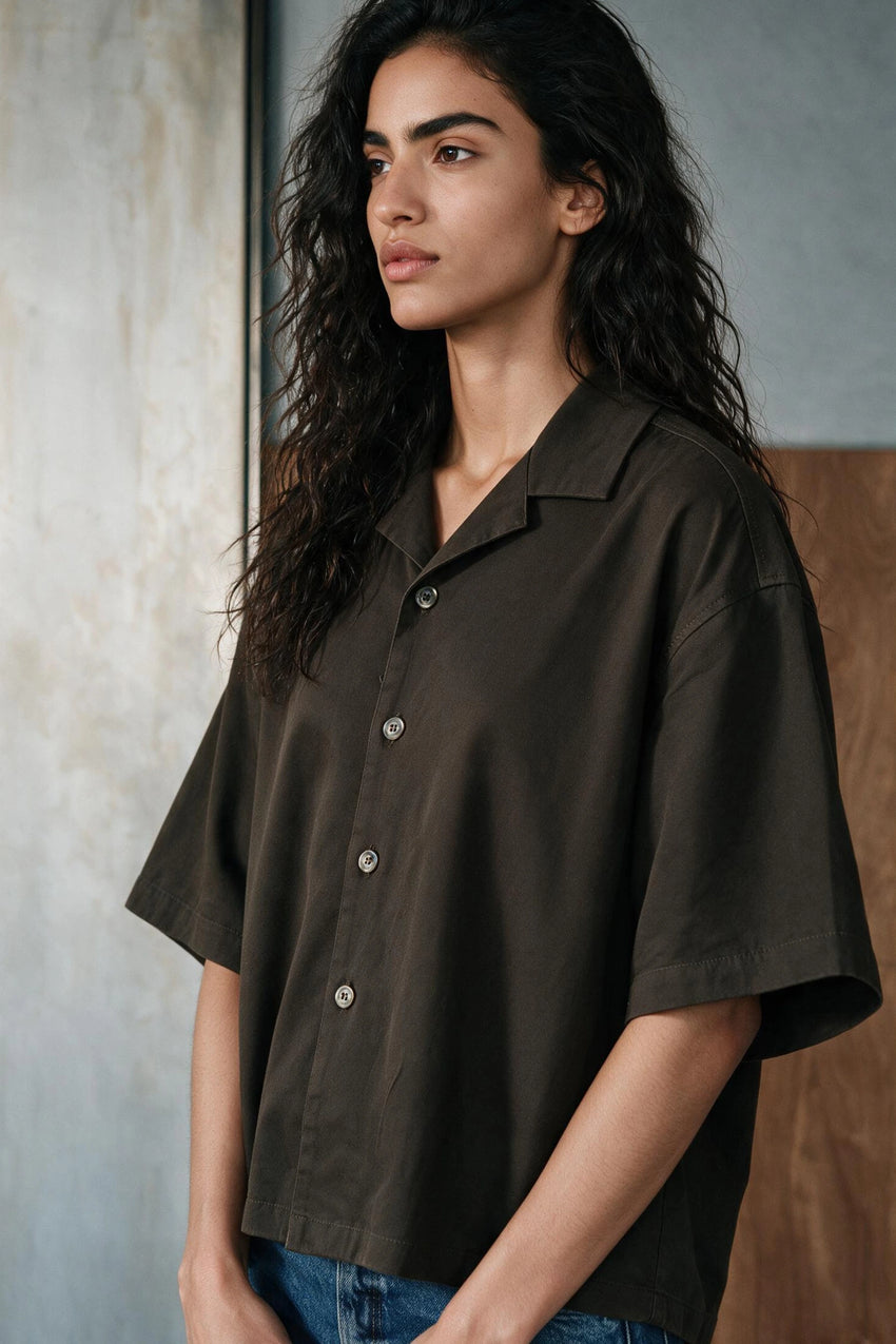 Boxy Fit Twill Shirt / DARK OLIVE SHIRT ATTIR-UNISEX