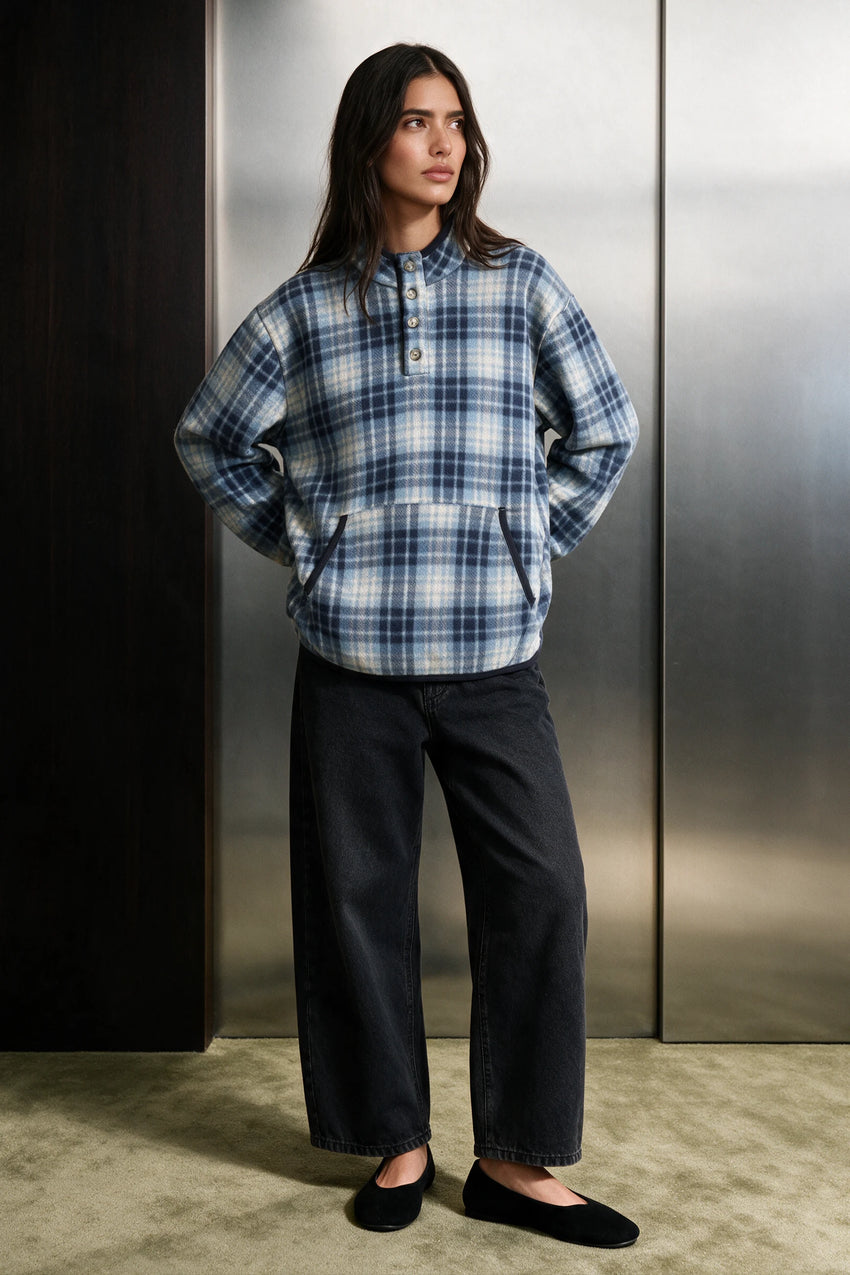 Flannel Mock Neck / BLUE FLANNEL MOCKNECK ATTIR-WOMEN