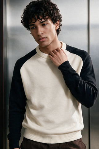 Raglan Knit Sweater / BLACK & CREAM