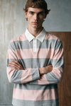 Striped Polo Shirt with Contrast Detail / PINK & GREY RUGBYPOLO ATTIR-UNISEX