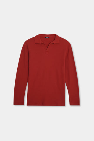 Waffle-knit Revere Polo in Crimson Red