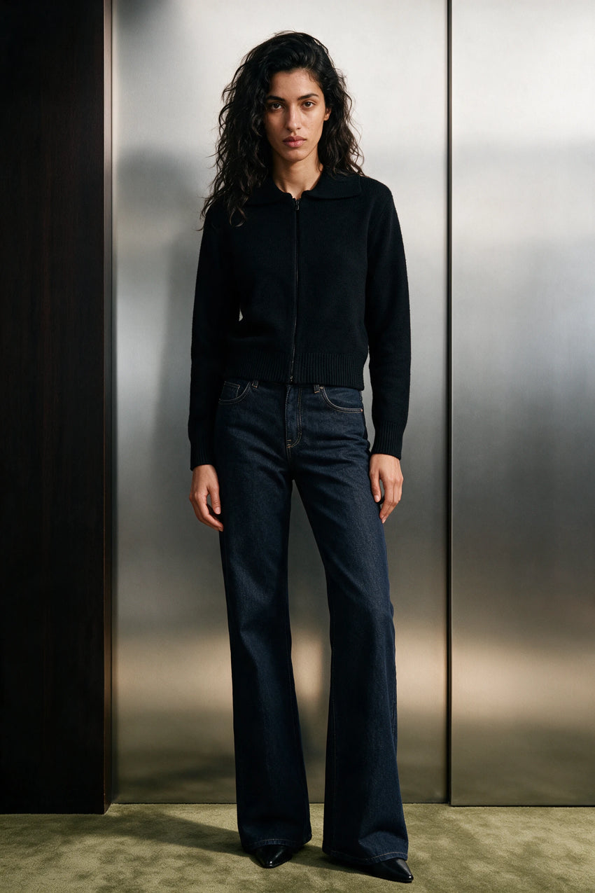 Zip Up Knitted Jumper / BLACK SWEATER ATTIR-WOMEN