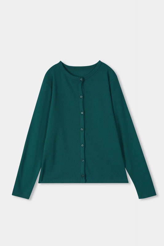 Ribbed Cardigan Top in Bottle Green