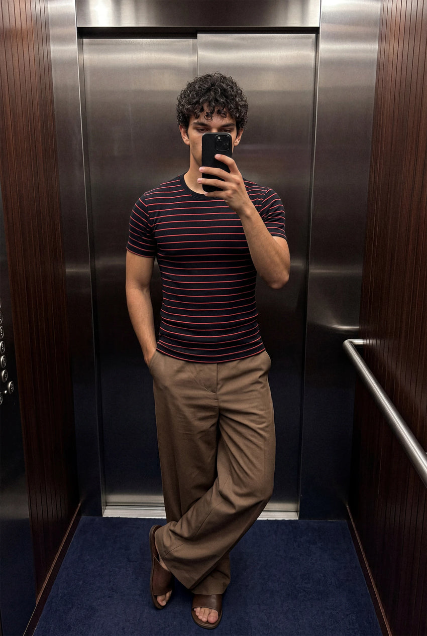 Perfect Fit Striped T-shirt in Black TEE ATTIR-MEN