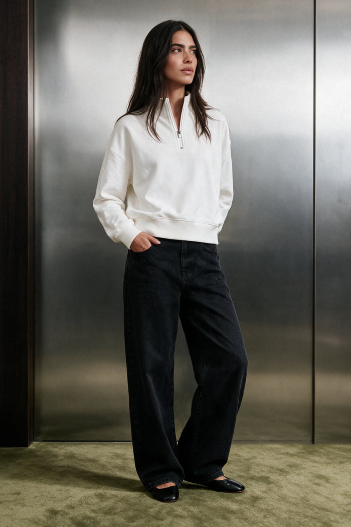 Q-Zip Mock Neck Jumper / WHITE