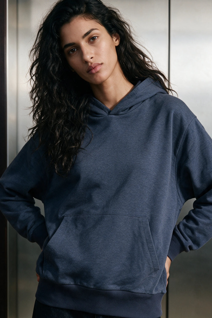 Structured Oversized Hoodie / MELANGE NAVY HOODIE ATTIR-WOMEN