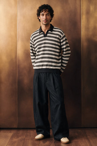 Crochet Knit Polo Shirt / OFF WHITE POLO ATTIR-MEN
