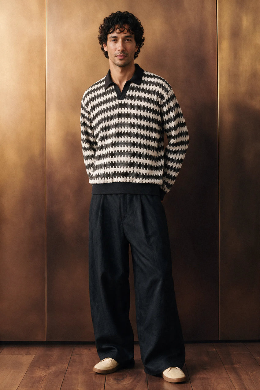 Crochet Knit Polo Shirt / OFF WHITE POLO ATTIR-MEN