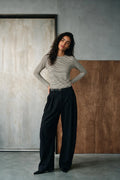 Striped Long Sleeves Top / BLACK & WHITE TEE ATTIR-WOMEN