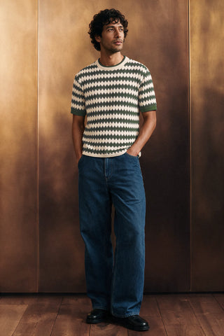 Crochet Knit Ringer Tee / OLIVE TEE ATTIR-MEN