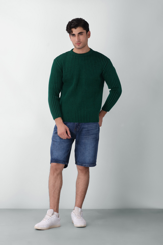 Dual Tone Plating Knitted Jumper in Dark Green