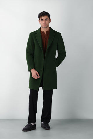 Wool Long Coat in Majesty Green