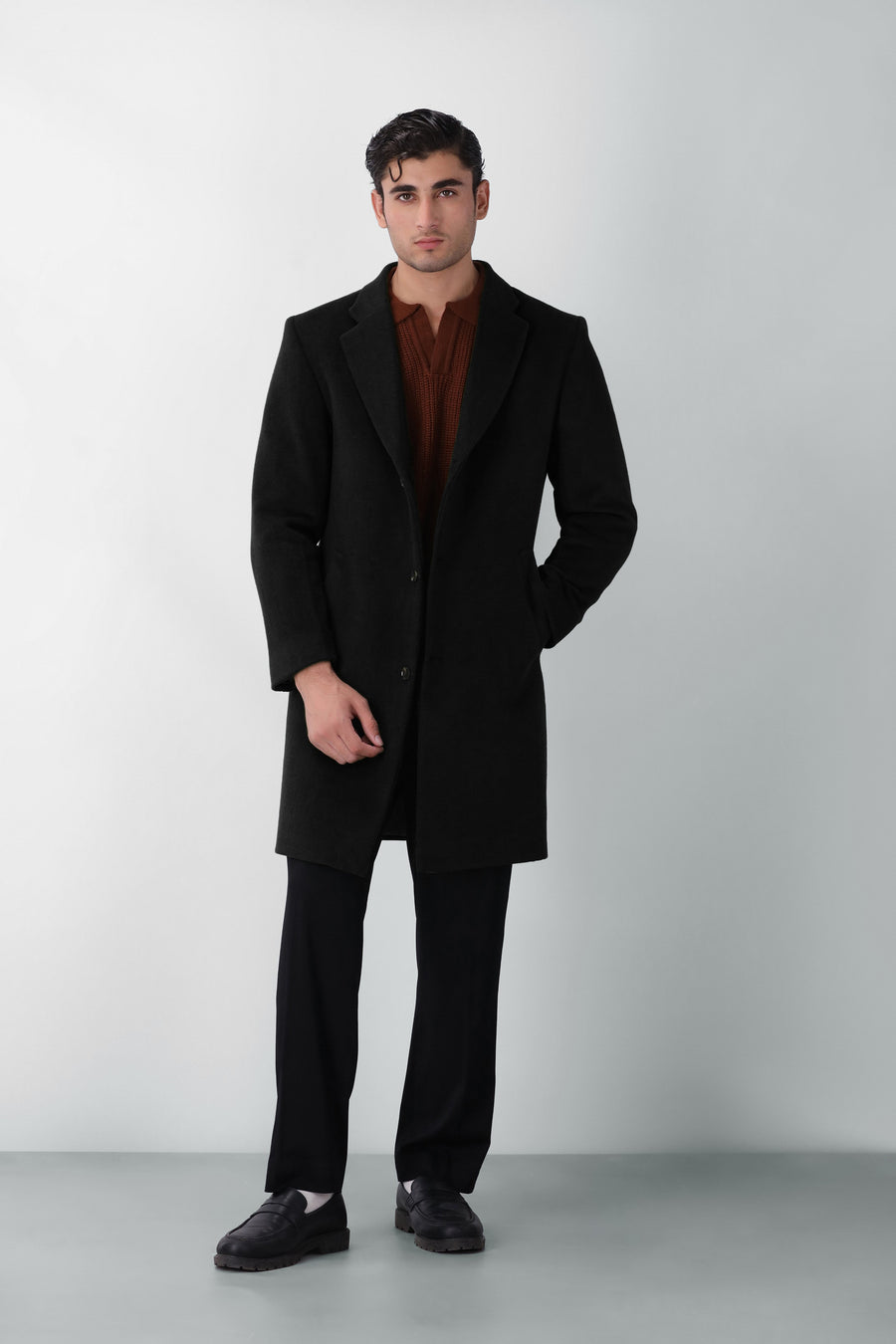 Wool Long Coat in Black