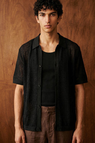 Crochet Button Down Shirt in Black