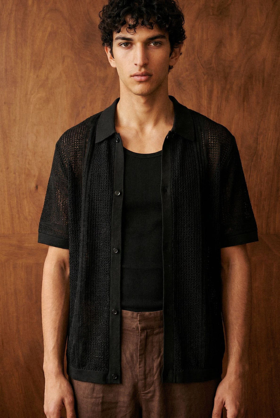 Crochet Button Down Shirt in Black