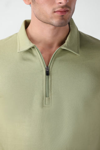 Polo Q-zip Sweatshirt in Matcha Green