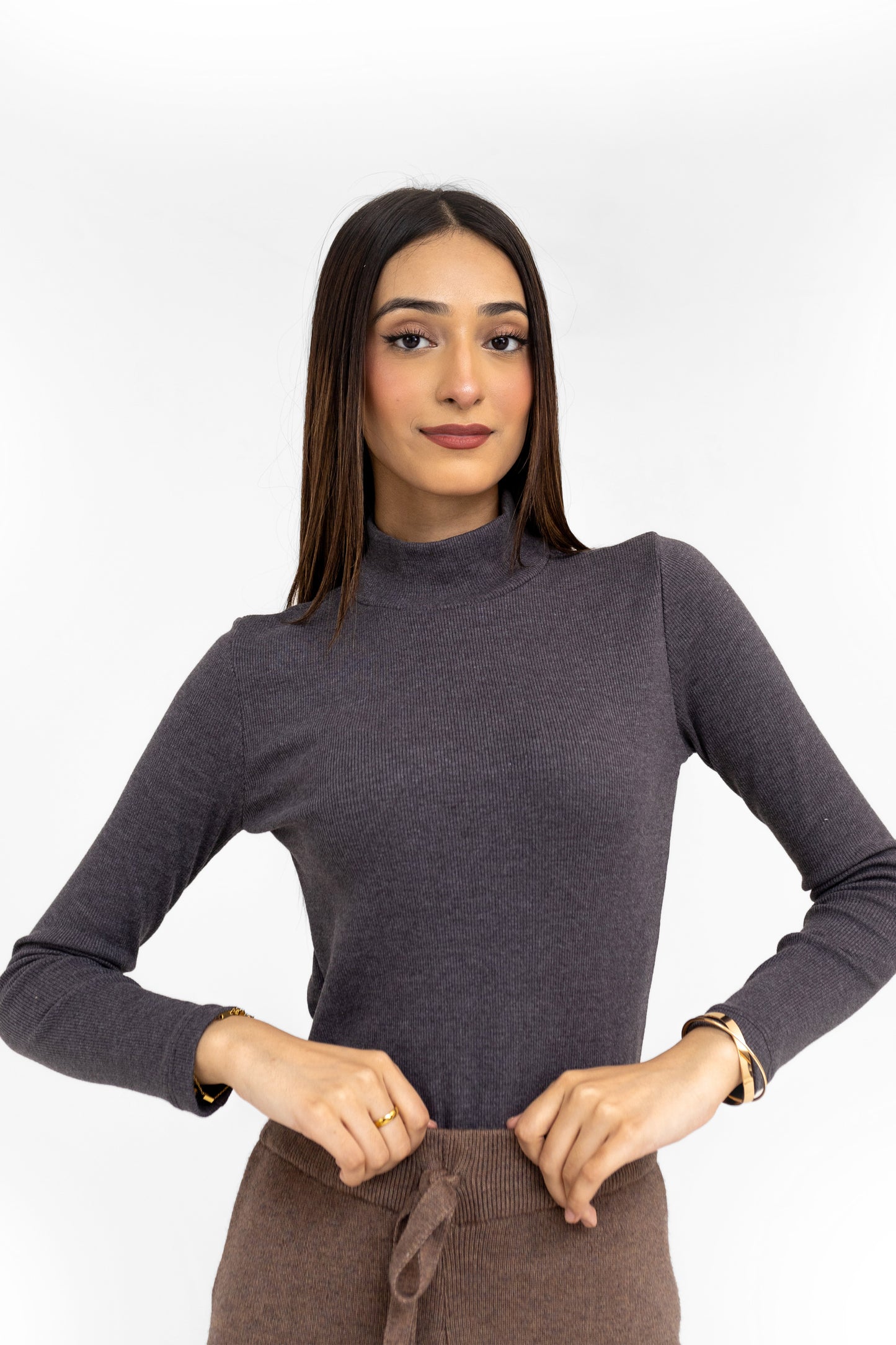 Mock Neck Top in Charcoal