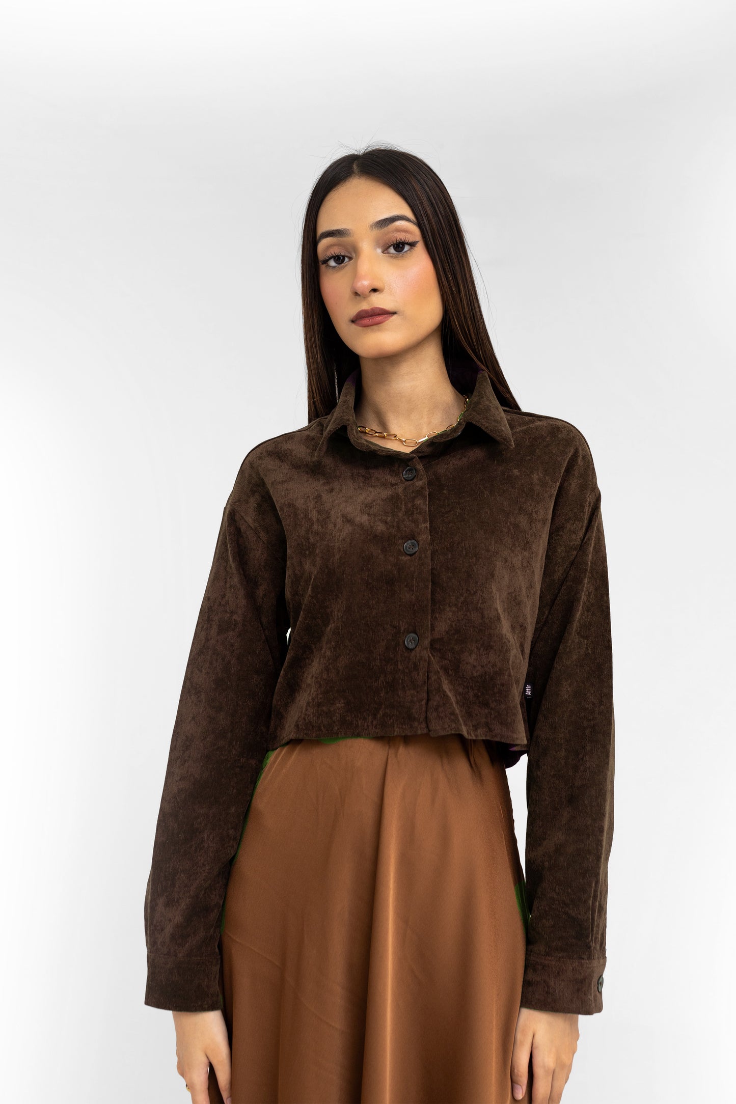 Corduroy Crop Shirt in Chocolate