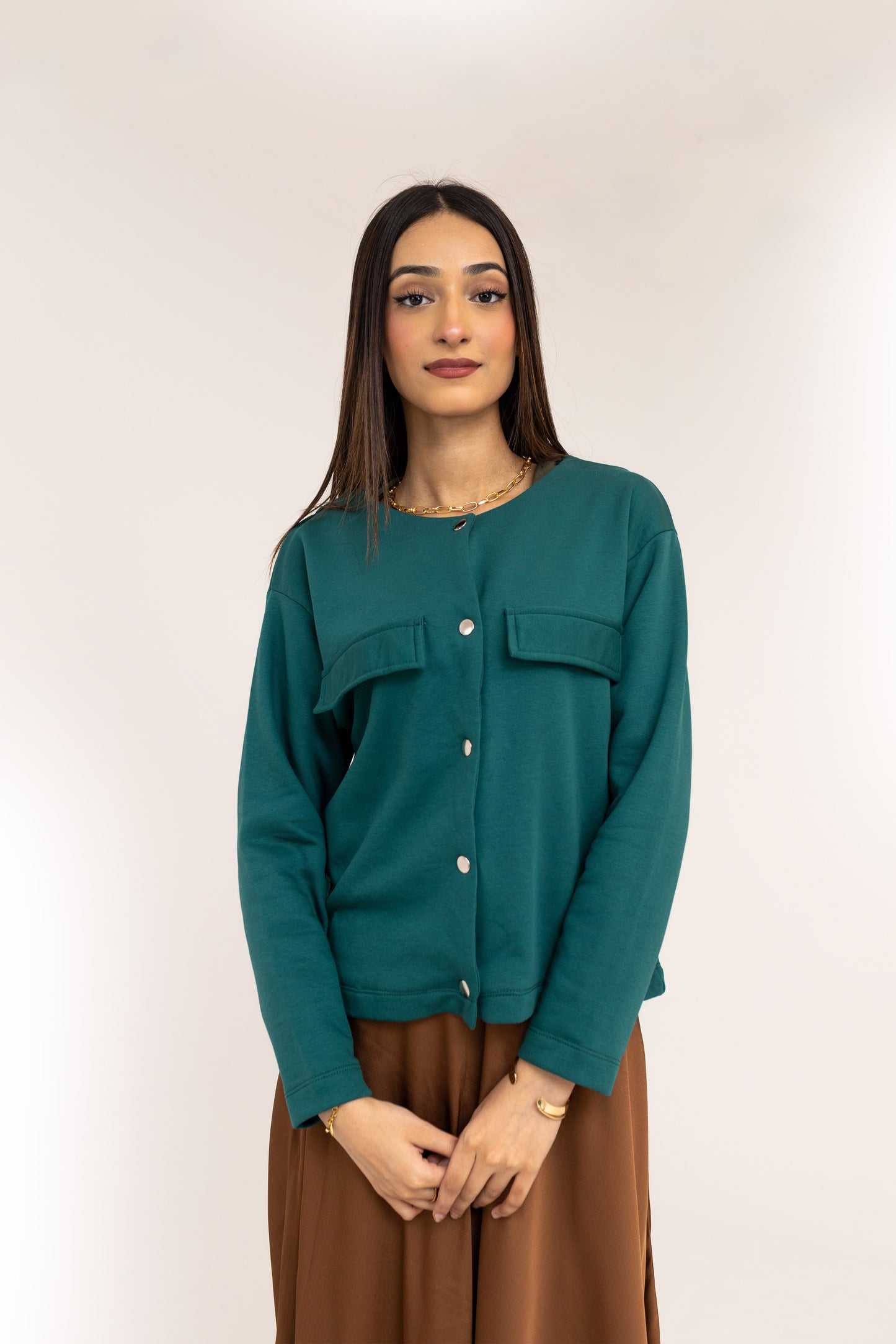 Sweatshirt Cardigan in Bottle Green