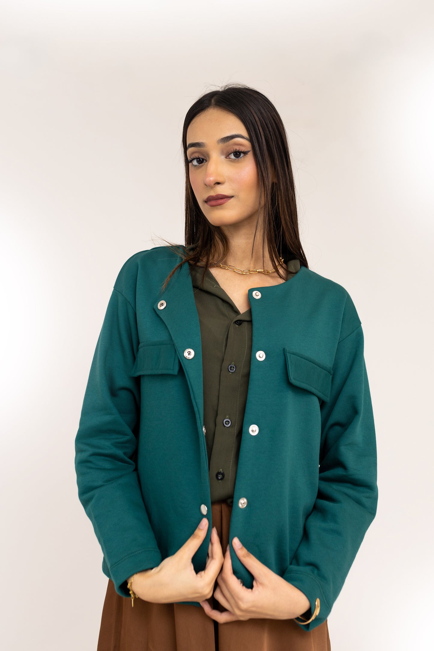 Sweatshirt Cardigan in Bottle Green