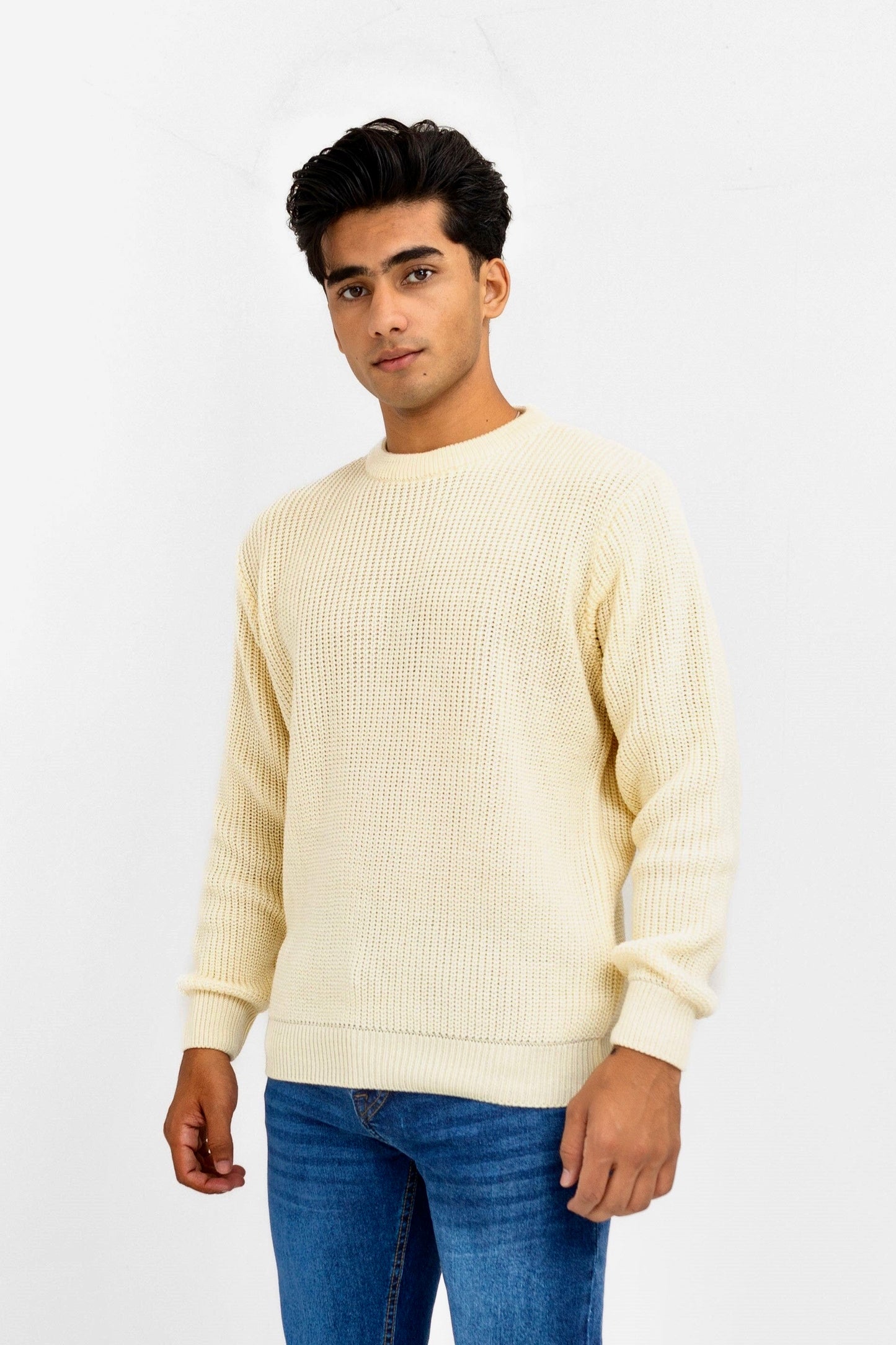 Chunky-knit Round Neck Jumper in Ivory