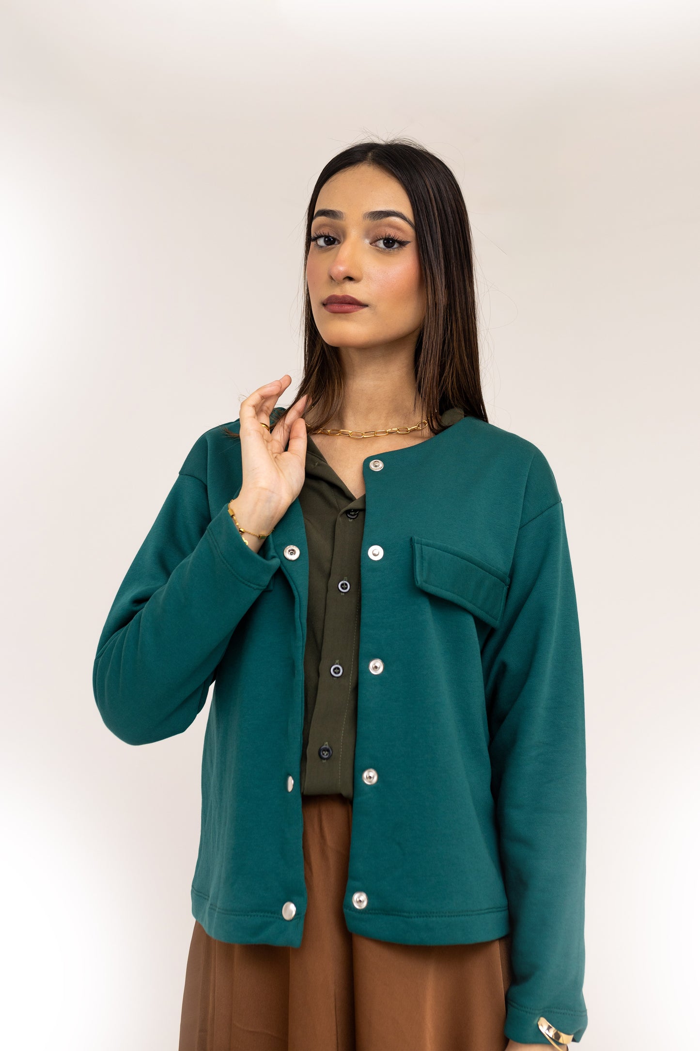 Sweatshirt Cardigan in Bottle Green