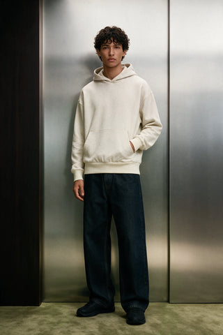 Structured Oversized Hoodie / MELANGE BEIGE HOODIE ATTIR-MEN