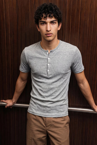 Melange Detail Henley in Heather Blue