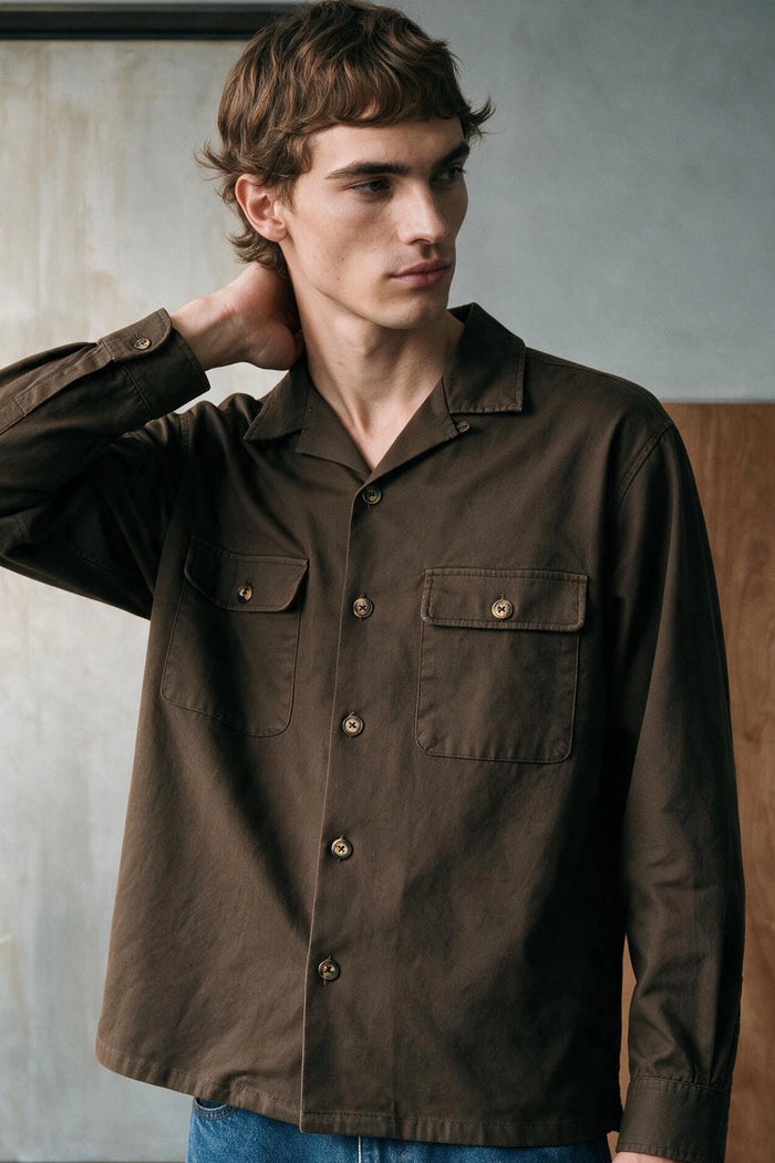 Camp Collar Twill Shacket /  OLIVE