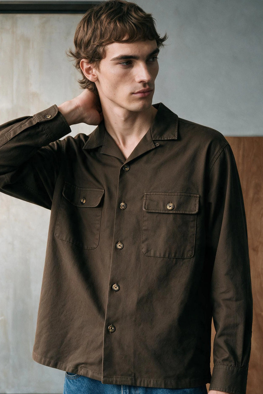 Camp Collar Twill Shacket / OLIVE OVERSHIRT ATTIR-MEN