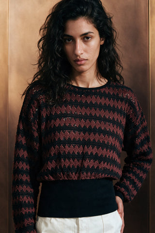 Crochet Knit Waisted Top / BROWN TOP ATTIR-WOMEN