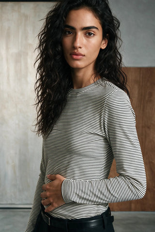 Striped Long Sleeves Top TEE ATTIR-WOMEN