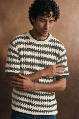 Crochet Knit Ringer Tee / OLIVE TEE ATTIR-MEN