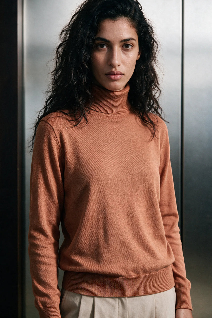 Knitted Turtleneck Sweater / RUST ORANGE SWEATER ATTIR-WOMEN