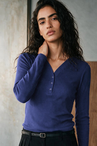 Long Sleeve V-neck Henley HENLEY ATTIR-WOMEN
