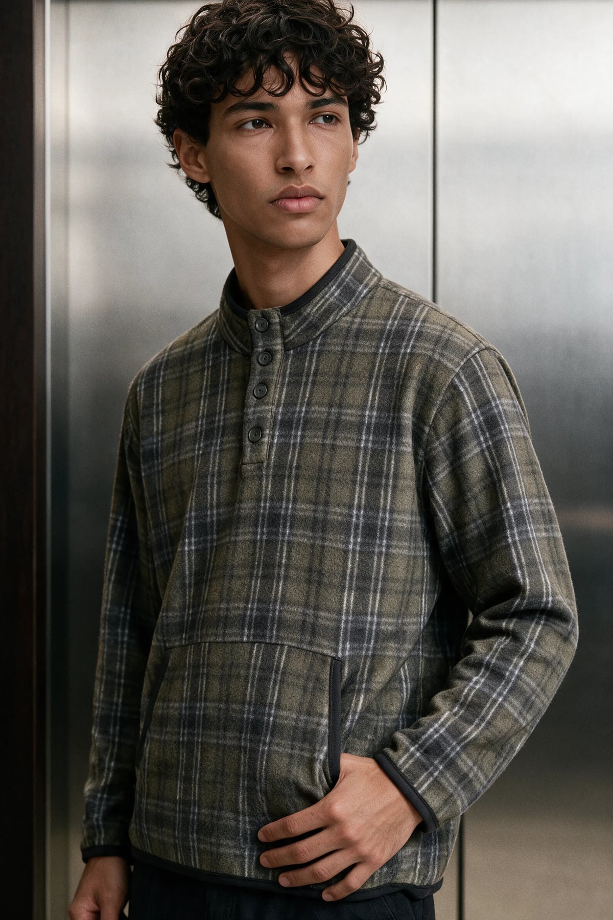 Flannel Mock Neck / GREEN FLANNEL MOCKNECK ATTIR-MEN