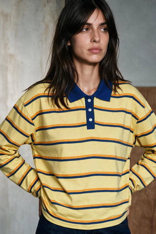 Contrast Collar Striped Polo Shirt RUGBYPOLO ATTIR-WOMEN