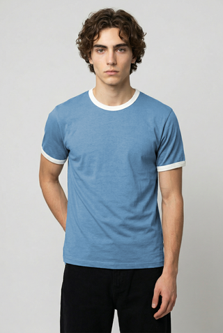 Contrast Trims T-shirt in Sky Blue