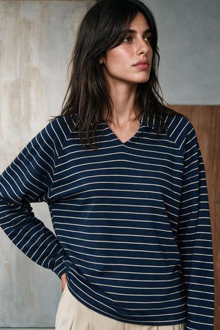 Long Sleeves Striped Polo Top POLO ATTIR-WOMEN