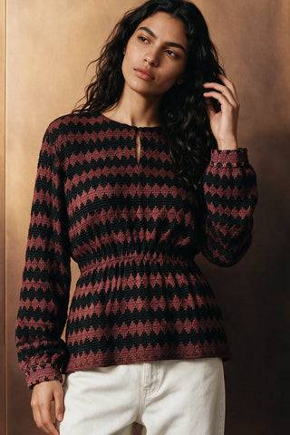 Crochet Knit Peplum Top / BROWN TOP ATTIR-WOMEN