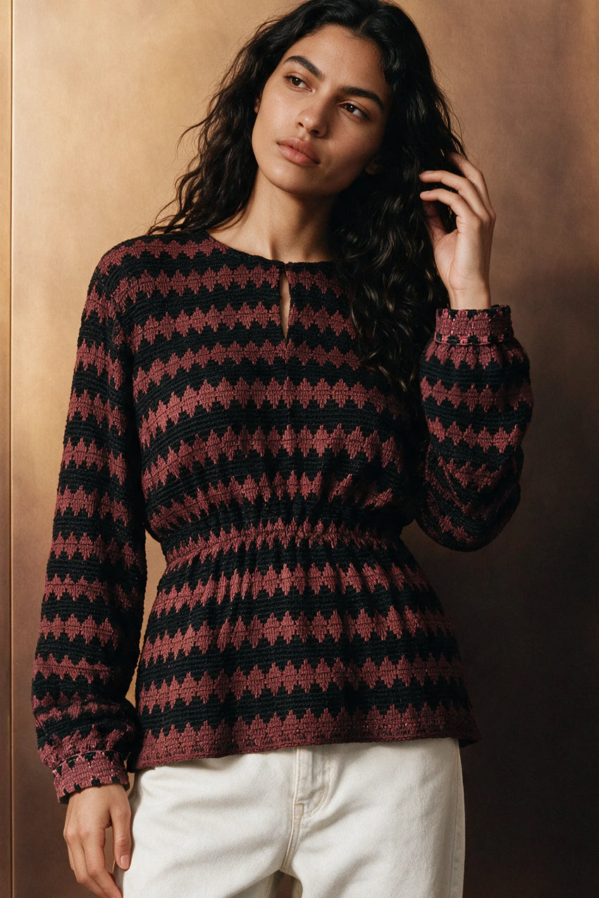 Crochet Knit Peplum Top / BROWN TOP ATTIR-WOMEN