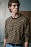 Long Sleeves Striped T-shirt / BLACK & BROWN TEE ATTIR-MEN