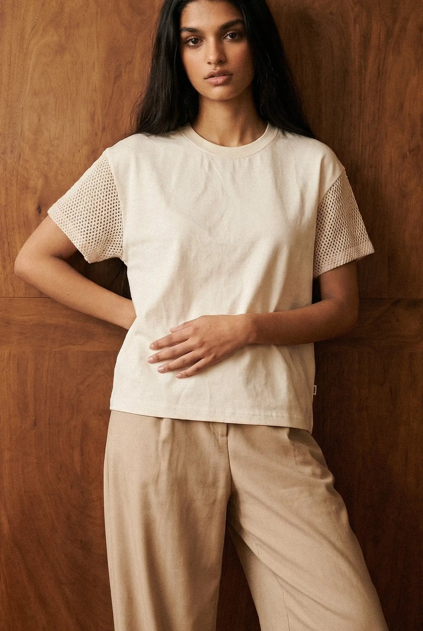 Crochet Detail Boxy Tee in Cream TEE ATTIR-WOMEN